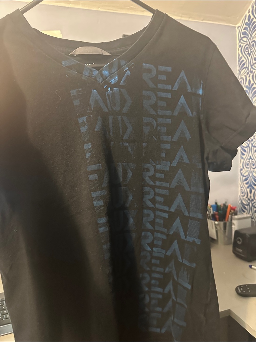 H&M Black Short Sleeve Tee with Blue Graphic Print